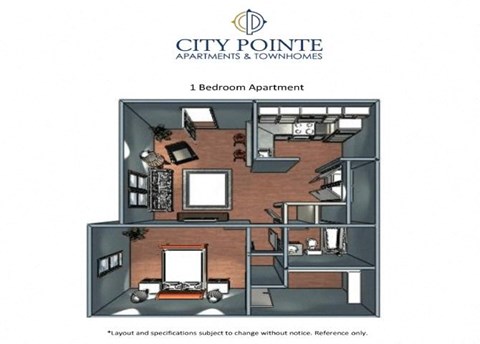 Floor plan for 1 bed, 1 bath, 800 sqft